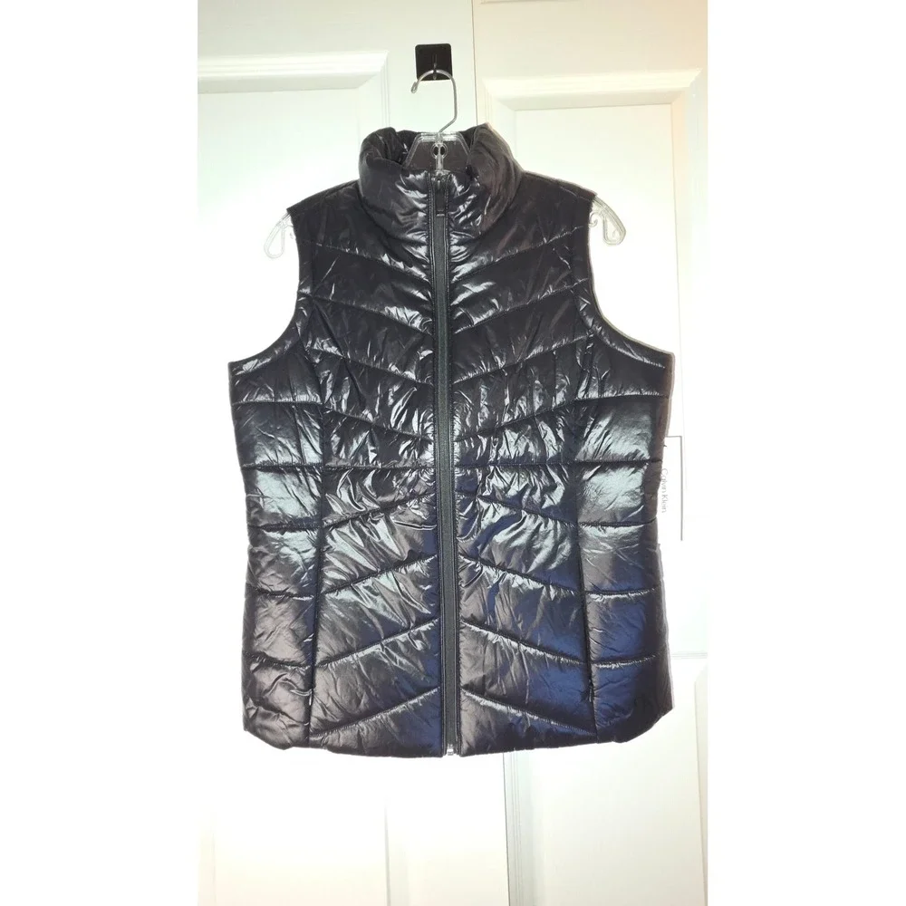 Calvin‎ Klein Womens Black Chevron Quilted Puffer Vest SP44612600 Small NWT